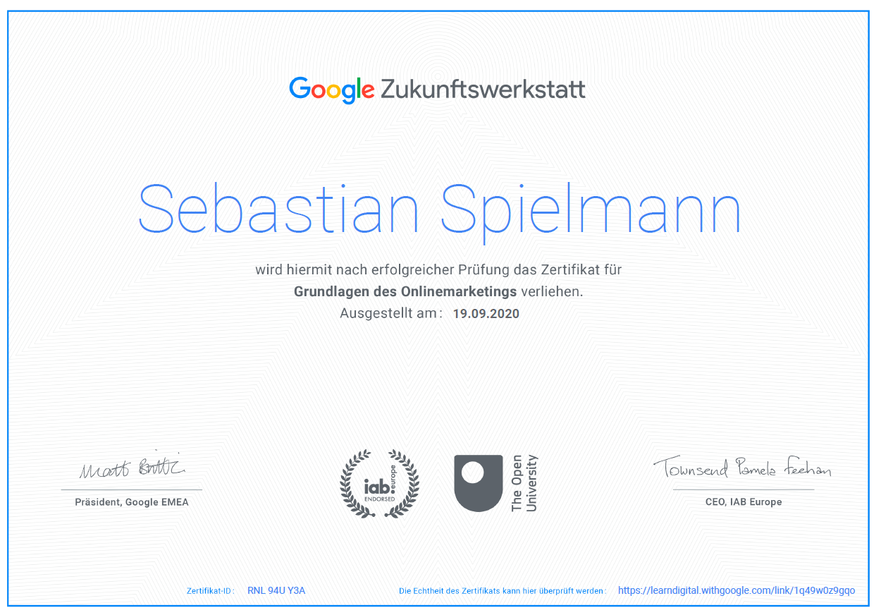 Google Zukunftswerkstatt - Grundlagen des Online Marketings